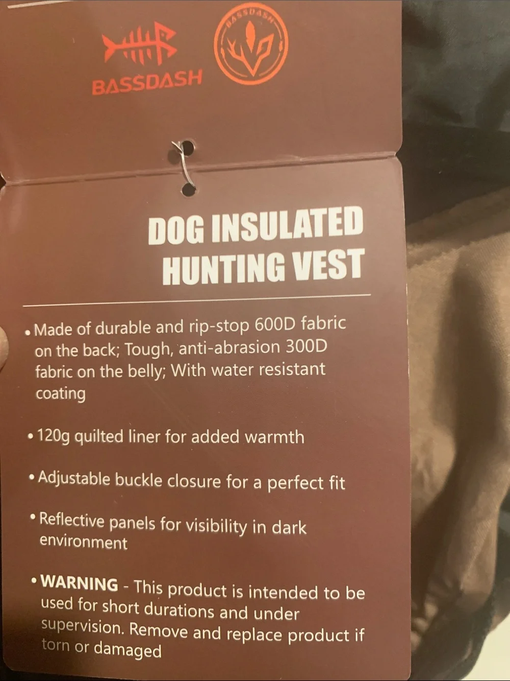Insulated Hunting Dog Brown Vest -XS